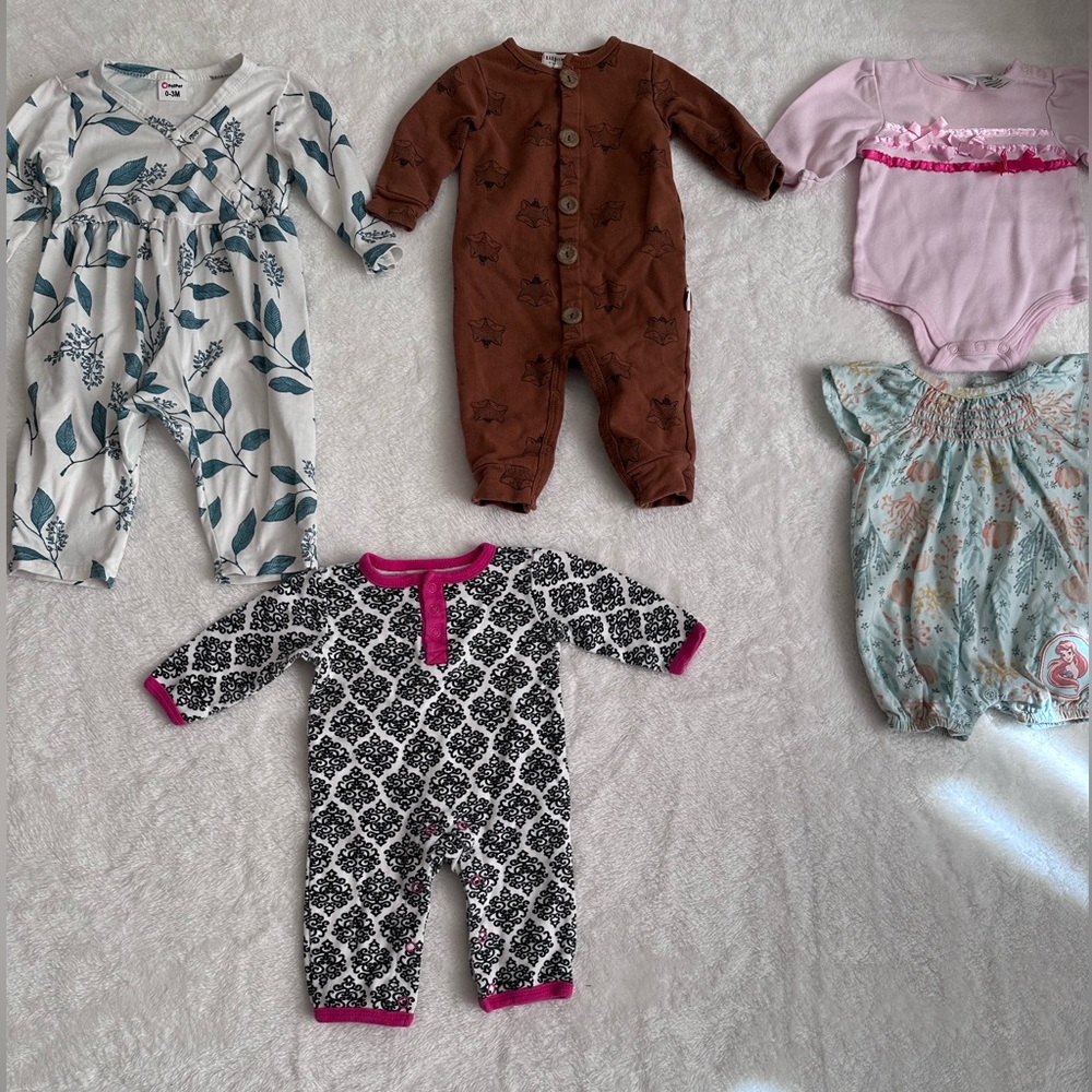 NEWBORN SET 5pc Baby Girl Boutique Bundle 0-3 Months Rompers